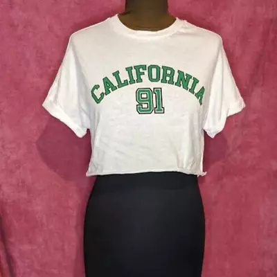 $18.78 • Buy Pull And Bear White California Cropped T-shirt Size S, Brand New With Tags