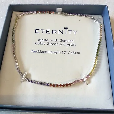 Eternity Multi Coloured Rainbow Cubic Zirconia Tennis Necklace 43 Cm • £20