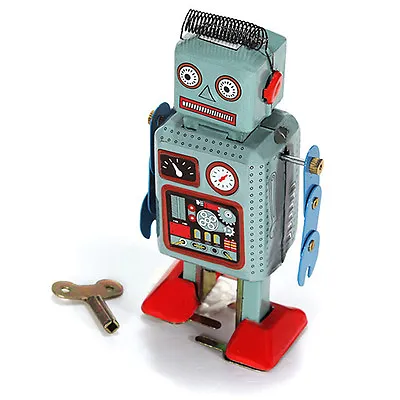 Vintage Mechanical Clockwork Wind Up Metal Walking Radar Robot Tin Toy Kids D Jy • £9.59