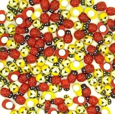 Mini 9 X12mm Mixed Yellow Bees & Red Ladybirds Wooden Craft Card Wood Toppers • £4.30