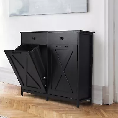 2x10gal Double Tilt Out Trash Cabinet Kitchen Storage Can Holder Laundry Sorter • $155.99