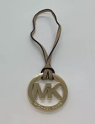 Michael Kors MK Logo Gold Tone Hang Charm Bag Hang Tag Beige Leather Strap • $19.99