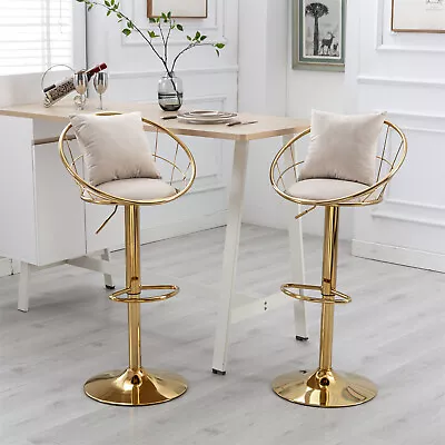 Set Of 2 Velvet Bar Stools Adjustable Height Counter Swivel Dining Bar Chairs • $180.99