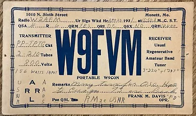 1931 - QSL Card - Monett Missouri USA - Frank Davis   W9FVM • $6