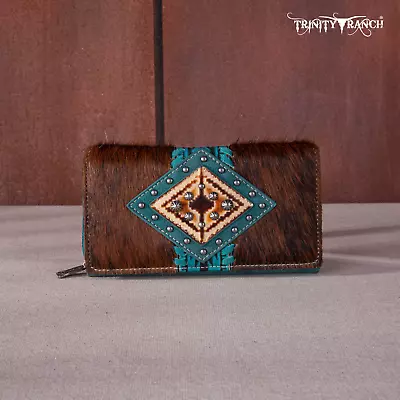 Trinity Ranch By Montana West Hair-On Cowhide Wallet Turquoise • $39.99