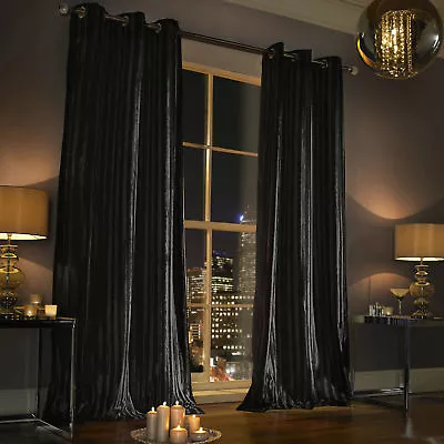 £64.99 • Buy Kylie Minogue ILIANA Black Curtains Designer Eyelet Velvet / Velour Lined Cur...