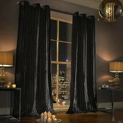 Kylie Minogue ILIANA Black Curtains Designer Eyelet Velvet / Velour Lined Cur... • £44.99