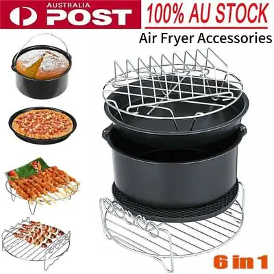 6in1 8  Air Fryer Accessories Frying Cage Dish Baking Pan Rack Pizza Tray Pot AU • $20.98