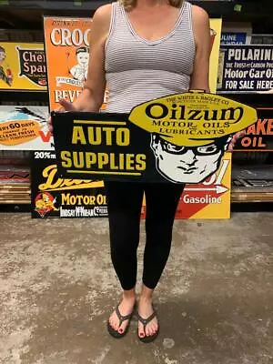 Antique Vintage Old Style Metal Sign Sign Oilzum Auto Supplies Made In USA • $55