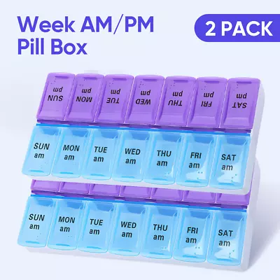 2x FDA Weekly Pill Box Organizer Grid 7 Day AM/PM Medicine Case Braille Design • $7.59