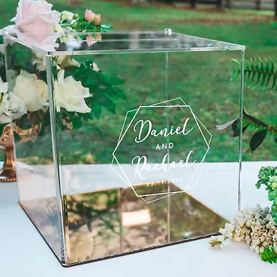 Personalised Clear Rose Gold Silver Wood Wedding Wishing Well Card Box Padlock  • $174.95