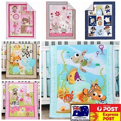 Baby Boy Girl 2 Pieces Quilt + Fitted Sheet Cotton Nursery Bedding Crib Cot Set • $65