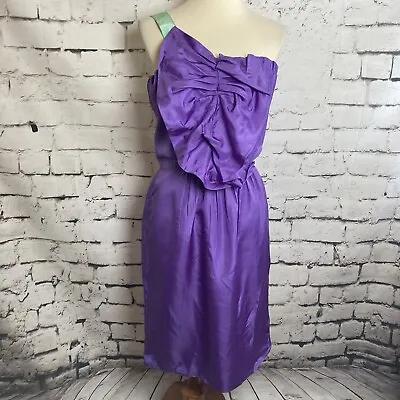 Miguelina Midi Dress Women Size Medium Purple One Shoulder Ruched Silk New • $85