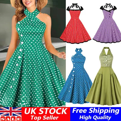 £27.78 • Buy Womens Vintage 50s 60s Retro Polka Dot Dress Evening Party Swing A-Line Dress UK