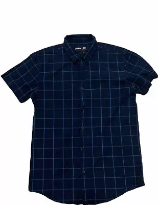 JF J Ferrar  Shirt Button Up Mens Size Medium Slim Fit Navy Blue Short Sleeve • $16