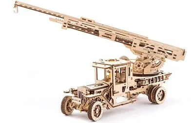 UGears 70022 1:24 Scale Wooden Mechanical Fire Engine Ladder Model Kit • $44.99