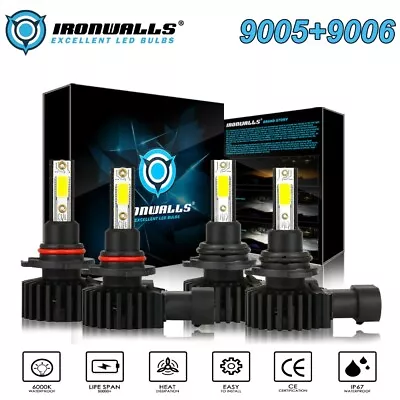 $52.89 • Buy 9005(HB3) + 9006(HB4) LED Headlight Kit Light Bulbs High/Low Beam Globes Replace