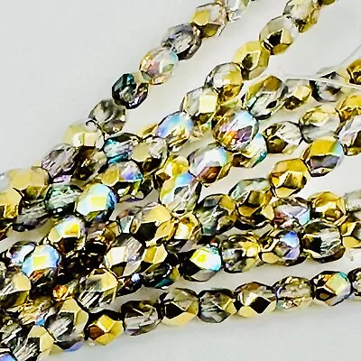 Czech Fire Polished Beads 4mm Crystal Golden Rainbow.  40 Beads /pack. • $6.50