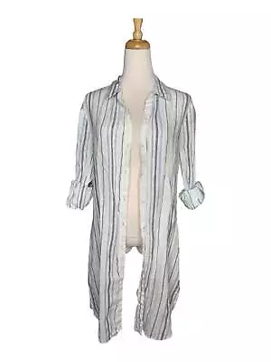 $29 • Buy Island Company White Linen Gentleman Shirt Dress W Blue Stripes