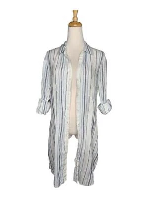 $29 • Buy Island Company White Linen Gentleman Shirt Dress W Blue Stripes