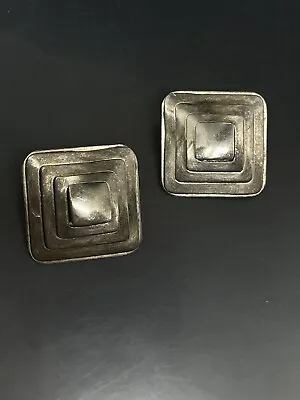 VTG Marjorie Baer Signed SF Modernist Pyramid SilverTone ClipOn Earrings 1” • $45