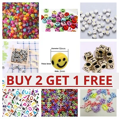 200 Alphabet Letter Beads Mixed Colour A-Z Number Kids DIY Jewellery Party Gift • £2.89