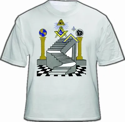 Freemason T-Shirt - Masonic Apparel - Colorful Masonic Steps With Double Pillars • $25.99