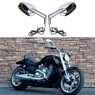 Chrome Motorcycle LED Turn Signals Mirrors For Harley Davidson VRod Muscle VRSCF • $79.65