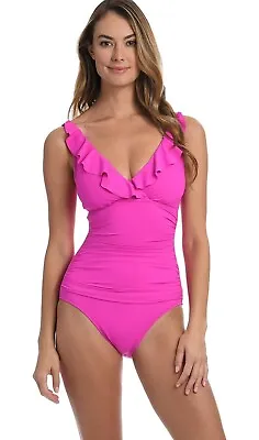 La Blanca LB1IG26 Womens Orchid Island Goddess Ruffle One Piece Swimsuit Size 10 • $42.69