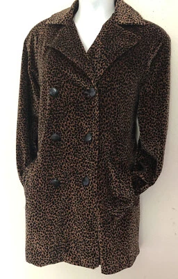 $58 • Buy Vintage Chivalry Outerwear Pea Coat Size 0X - 1X Leopard Cheetah Print Velvet