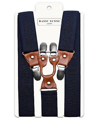 Men Plain Suspenders For Trouser Thick 35mm Y Shape Wide Leather Braces • £14.99