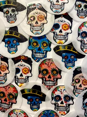 24 PRE-CUT Day Of The Dead Sugar Skulls Edible Wafer Paper Cupcake Topper Cake • £3.75