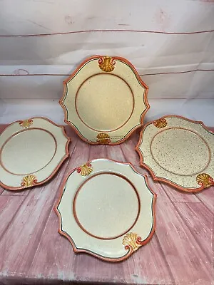 Set Of 4 Horchow Medici 12 1/2  Dinner Plates Hand-Painted Italy Orange Beige • $59.88