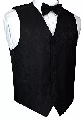 Men's Black Paisley Formal Dress Tuxedo Vest & Bow-tie Set. Wedding Prom • $22.89