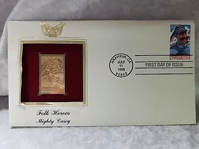 Folk Heroes MIGHTY CASEY Replica Gold Golden Cover Stamp FDC 1996 • $6