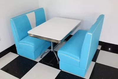 American Diner Furniture 50s Retro Nashville Set White Table & Two Blue Booths • £825