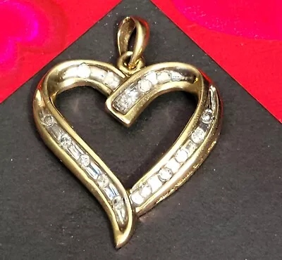 💛 Solid 10k Yellow Gold Vintage 15 Diamond Heart Pendant 27mm X 21mm • $75