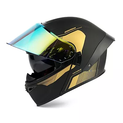 OTS DOT Flip Up Modular Full Face Motorcycle Helmet Dual Visors Black With LED • $94.99