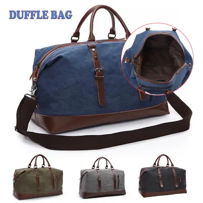 Vintage Men's Canvas Leather Travel Duffle Bag Shoulder Weekend Luggage Bags • $27.89