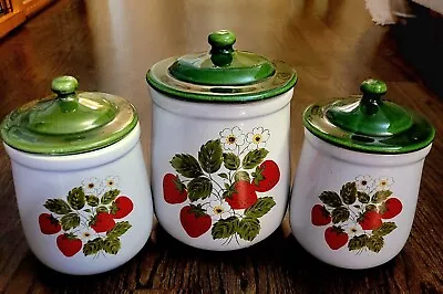 Vintage Mccoy Pottery Strawberry Canister Jar Set Of 3 With Lids • $80