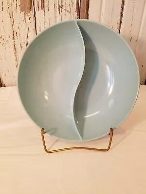 Vintage Melamine Divided Aqua Blue Windsory Melmac Bowl MCM Retro 9.5  Round • $25