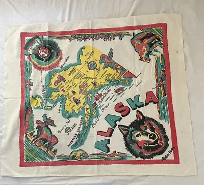 Vintage Alaska State Map Linen Tablecloth Topper Tourist Wall Souvenir 37  X 31  • $19.99