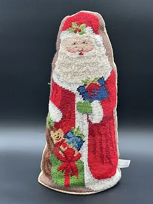 Vtg 14  Needlepoint Standing Santa Claus Velvet Wool Stuffed Doorstop Dome • $34.88