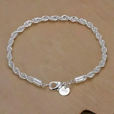 Women Ladies Fashion Silver Plated Rope Chain Bracelet Bangle Jewellery • £3.99