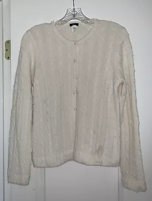 J. CREW WOMEN’s CABLE KNIT CARDIGAN SWEATER WINTER WHITE SIZE L • $13