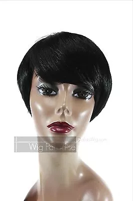 Motown Tress 100% Human Hair Short Straight Swept Bangs H Volta Wig • $36.99