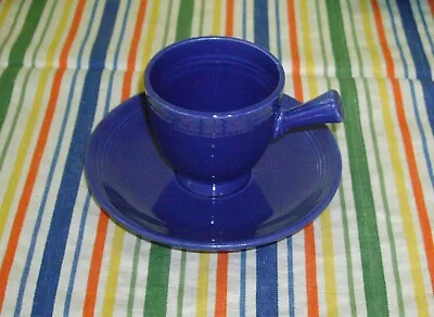 Vintage Fiesta COBALT BLUE Demitasse Stick Handle Cup  + Saucer ~ FLAT BOTTOM • $24.99