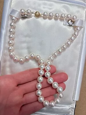 ﻿ 8.5-9mm AAA Saltwater Pearl Necklace 17  With 14KT Gold Ball Clasp • $350