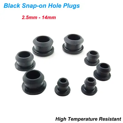 Black Snap-on Hole Plugs 2.5mm-14mm Rubber Blanking End Caps Seal Stopper Covers • £1.62