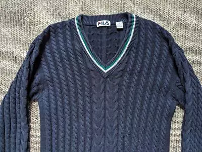 Vintage 1980s Sweater FILA Cable Knit M Borg Bjorn TENNIS Cricket PREPPY V-neck • $109.95